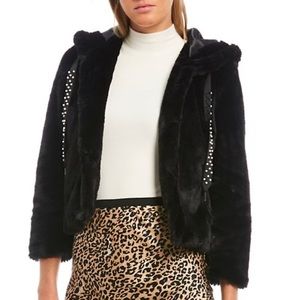 NWT Levivel Black Faux Fur Pearl Hooded Jacket